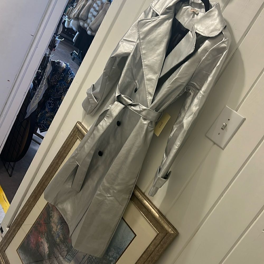 Silver Faux Leather Coat‎